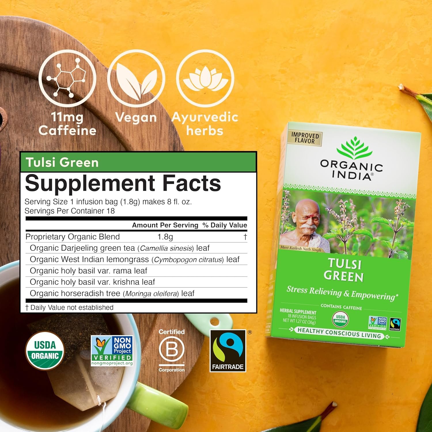 organic india tulsi green tea bags holy basil tea, african basil, stress relieving, immune support, usda certified organic, premium darjeeling green tea, caffeinated 18 infusion bags, 6 pack organic india tulsi green tea bags holy basil tea, african basil, stress relieving, immune support, usda certified organic, premium darjeeling green tea, caffeinated 18 infusion bags, 6 pack