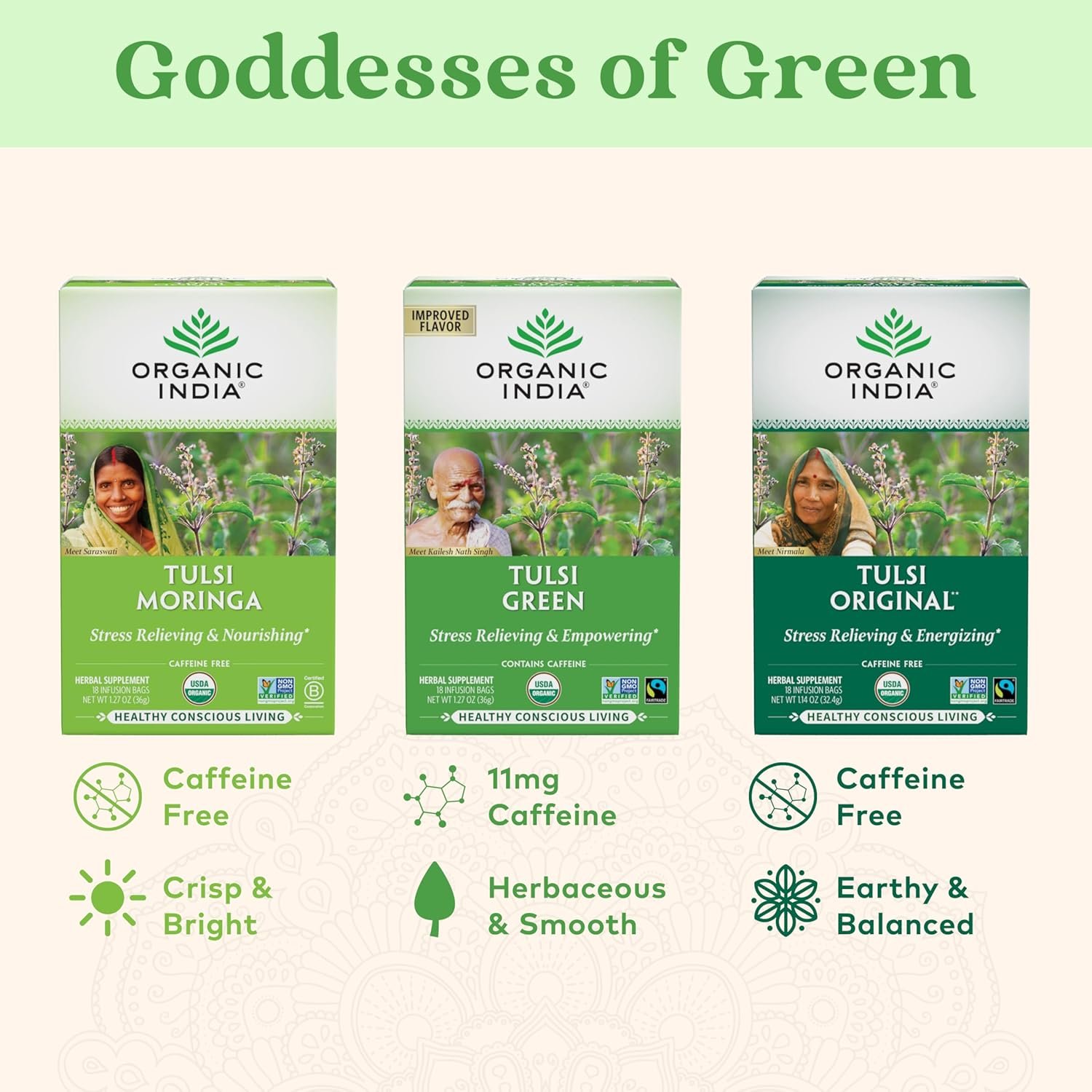 organic india tulsi green tea bags holy basil tea, african basil, stress relieving, immune support, usda certified organic, premium darjeeling green tea, caffeinated 18 infusion bags, 6 pack organic india tulsi green tea bags holy basil tea, african basil, stress relieving, immune support, usda certified organic, premium darjeeling green tea, caffeinated 18 infusion bags, 6 pack