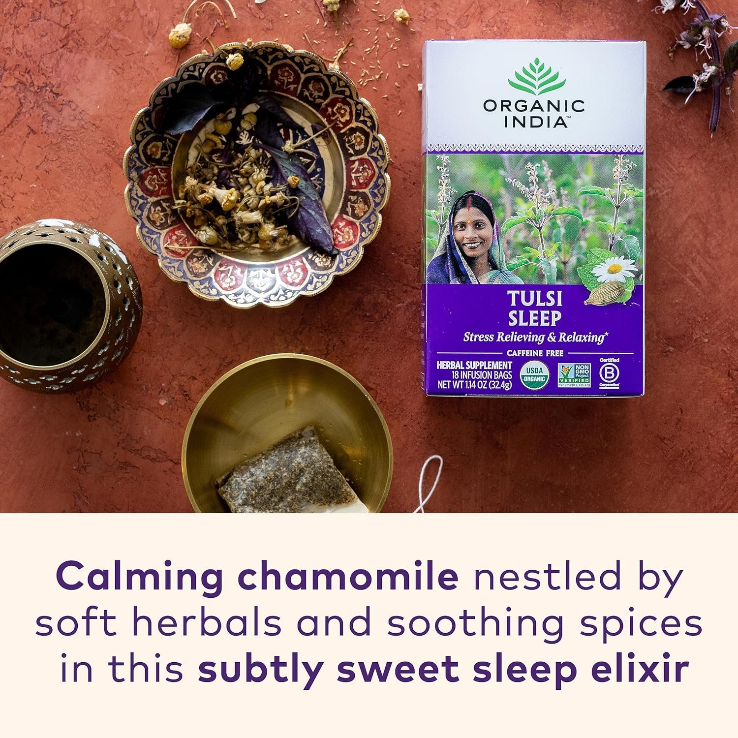 organic india tulsi sleep herbal tea holy basil, ashwagandha, chamomile, night time tea for bedtime, stress relieving & relaxing, immune support, usda certified organic 18 infusion bags, 6 pack organic india tulsi sleep herbal tea holy basil, ashwagandha, chamomile, night time tea for bedtime, stress relieving & relaxing, immune support, usda certified organic 18 infusion bags, 6 pack