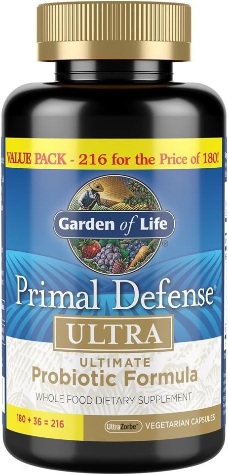garden of life probiotic and multivitamin bundle primal defense ultra ultimate probiotic, 216 capsules + vitamin code 50 & wiser men's multivitamin, 120 capsules garden of life probiotic and multivitamin bundle primal defense ultra ultimate probiotic, 216 capsules + vitamin code 50 & wiser men's multivitamin, 120 capsules
