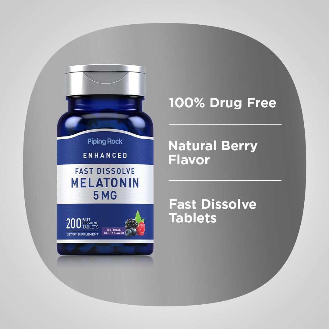 piping rock melatonin 5mg | 200 fast dissolve tablets | berry flavor | adult supplement | vegetarian, non gmo, gluten free formula piping rock melatonin 5mg | 200 fast dissolve tablets | berry flavor | adult supplement | vegetarian, non gmo, gluten free formula