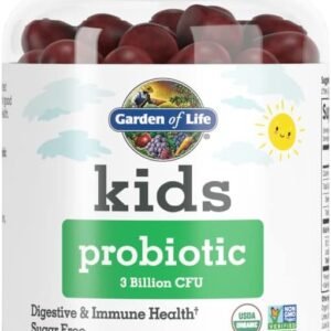 garden of life kids probiotic 3 billion cfu, cherry flavor gummies sugar free once daily probiotics for kids, probiotics plus fiber for children's digestive & immune health, 30 vegetarian gummies