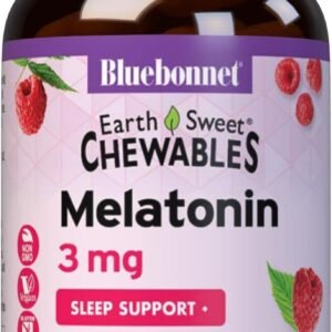 bluebonnet nutrition earthsweet melatonin 3 mg fast acting quick dissolve nighttime relaxation & restful sleep support sleep aid gluten free, vegan raspberry flavor 120 chewable tablets