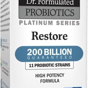 garden of life dr. formulated probiotics platinum series restore 200 billion cfu guaranteed, high potency probiotic formula, vegan, non gmo, gluten dairy free digestive immune support, 28 capsules