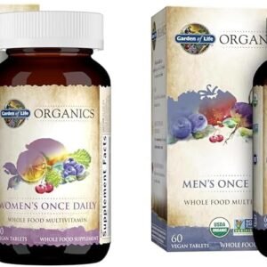 garden of life multivitamin for women & multivitamin for men mykind organic men's once daily whole food vitamin supplement tablets, vegan, 60 count