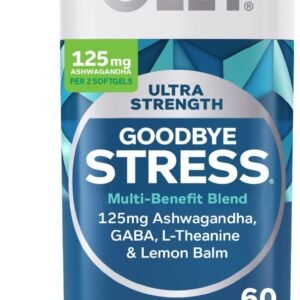 olly ultra strength goodbye stress softgels, gaba, ashwagandha, l theanine and lemon balm, stress relief supplement 60 count
