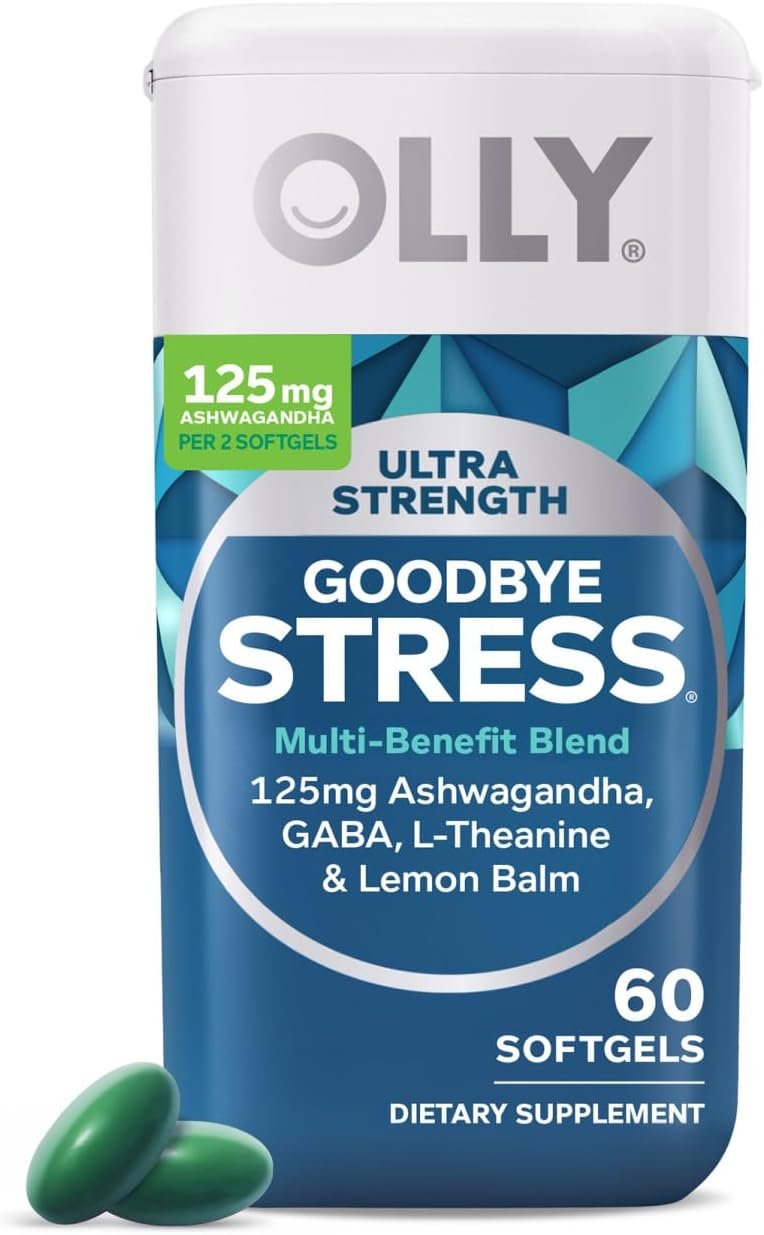 olly ultra strength goodbye stress softgels, gaba, ashwagandha, l theanine and lemon balm, stress relief supplement 60 count olly ultra strength goodbye stress softgels, gaba, ashwagandha, l theanine and lemon balm, stress relief supplement 60 count