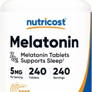 nutricost melatonin 5mg, 240 fast dissolve tablets (mixed berry flavor) non gmo, gluten free