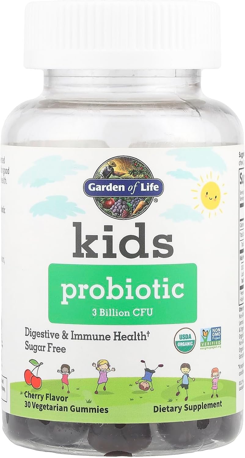 garden of life kids probiotic 3 billion cfu, cherry flavor gummies sugar free once daily probiotics for kids, probiotics plus fiber for children's digestive & immune health, 30 vegetarian gummies garden of life kids probiotic 3 billion cfu, cherry flavor gummies sugar free once daily probiotics for kids, probiotics plus fiber for children's digestive & immune health, 30 vegetarian gummies