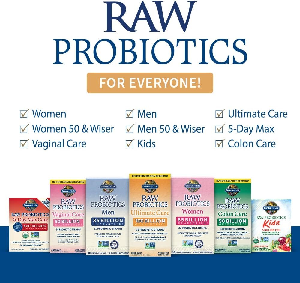 garden of life raw probiotics for women and men with digestive enzymes, 100 billion cfu, clinically studied strains, shelf stable, 30 capsules garden of life raw probiotics for women and men with digestive enzymes, 100 billion cfu, clinically studied strains, shelf stable, 30 capsules