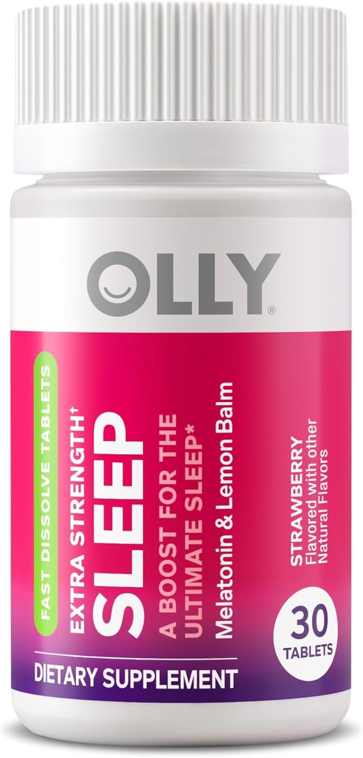 olly extra strength sleep fast dissolve tablets, 5mg melatonin, vegan, strawberry 30ct olly extra strength sleep fast dissolve tablets, 5mg melatonin, vegan, strawberry 30ct