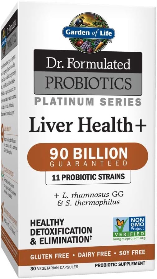 garden of life dr. formulated probiotics platinum series liver health+ 90 billion cfu guaranteed, one a day probiotic for healthy detoxification & elimination support, vegan, gluten free, 30 capsules garden of life dr. formulated probiotics platinum series liver health+ 90 billion cfu guaranteed, one a day probiotic for healthy detoxification & elimination support, vegan, gluten free, 30 capsules