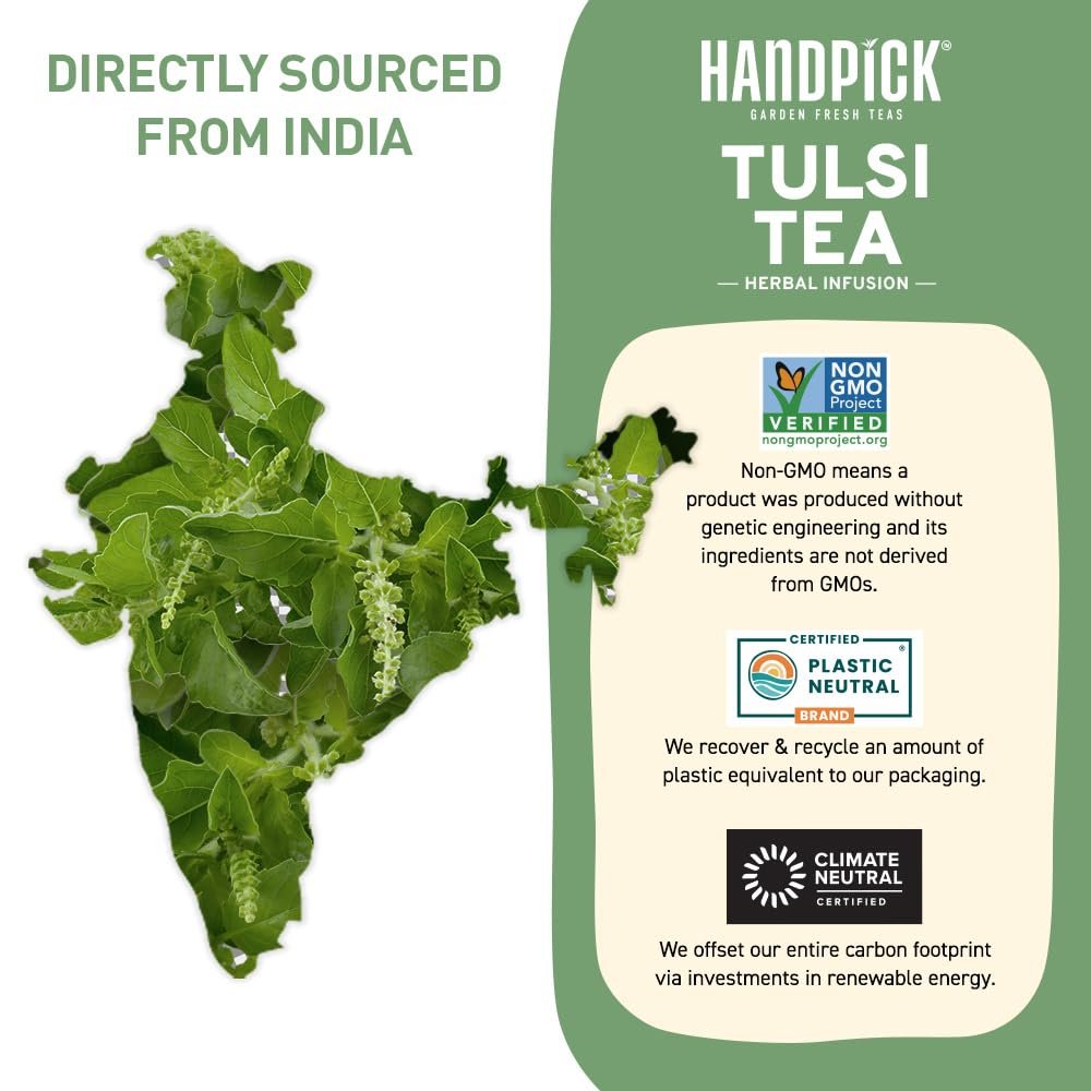 handpick original tulsi tea (100 count) holy basil tea | non gmo, caffeine free herbal tea | ecofriendly round tea bags handpick original tulsi tea (100 count) holy basil tea | non gmo, caffeine free herbal tea | ecofriendly round tea bags
