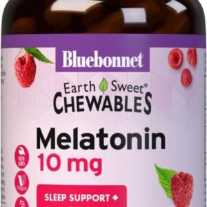 bluebonnet nutrition earthsweet melatonin 10 mg fast acting quick dissolve nighttime relaxation & restful sleep support sleep aid gluten free, vegan raspberry flavor 120 chewable tablets
