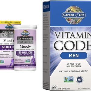 garden of life dr. formulated probiotics mood+ acidophilus probiotic supplement & vitamin code whole food multivitamin for men, fruit & veggie blend