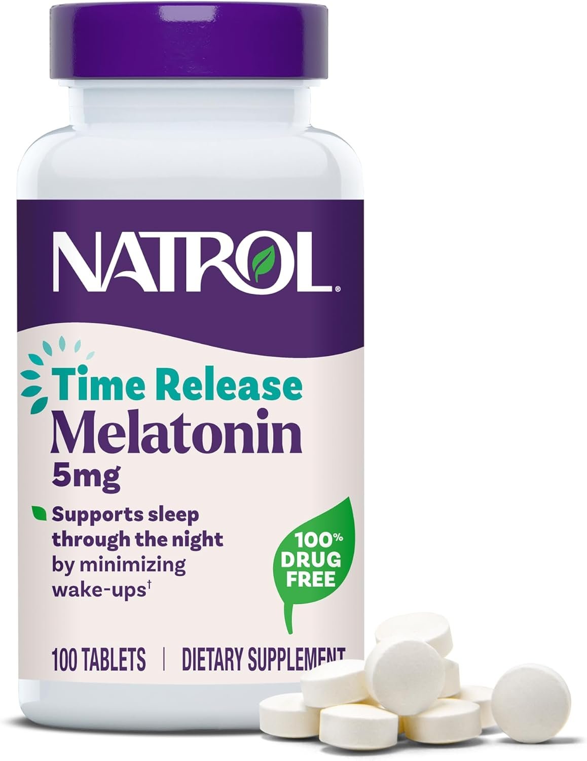 natrol melatonin 5 mg time release, dietary supplement to minimize wake ups, nighttime sleep aid, 100 tablets, up to a 100 day supply natrol melatonin 5 mg time release, dietary supplement to minimize wake ups, nighttime sleep aid, 100 tablets, up to a 100 day supply