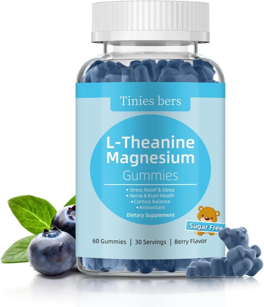 l theanine gummies 200mg, with magnesium glycinate 400mg, ashwagandha 300mg gaba boost formula for sleep, stress relief, without melatonin, non gmo, gluten free, vegan, berry flavor, 60