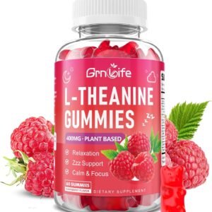 l theanine gummies for kids & adults, l'theanine 400mg with ashwagandha, gaba, 5htp, l theanine supplement for calm, zzz & relaxation support, raspberry flavor, 60 counts