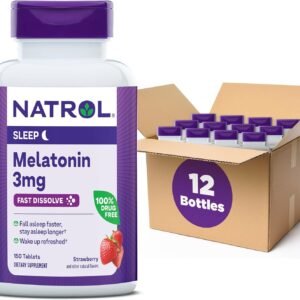 natrol melatonin 3mg, strawberry flavored dietary supplement for restful sleep, 150 fast dissolve tablets, 150 day supply