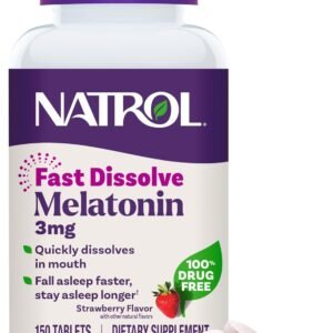 natrol fast dissolve melatonin 3 mg, melatonin supplements for restful sleep, sleep support for adults, 150 strawberry flavored tablets, up to a 150 day supply