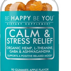 calm & stress relief gummies – with organic hemp seed oil, l theanine, gaba & ashwagandha – positive mood & relaxation support – vegan, non gmo, pectin based – apple flavor – 90 ct