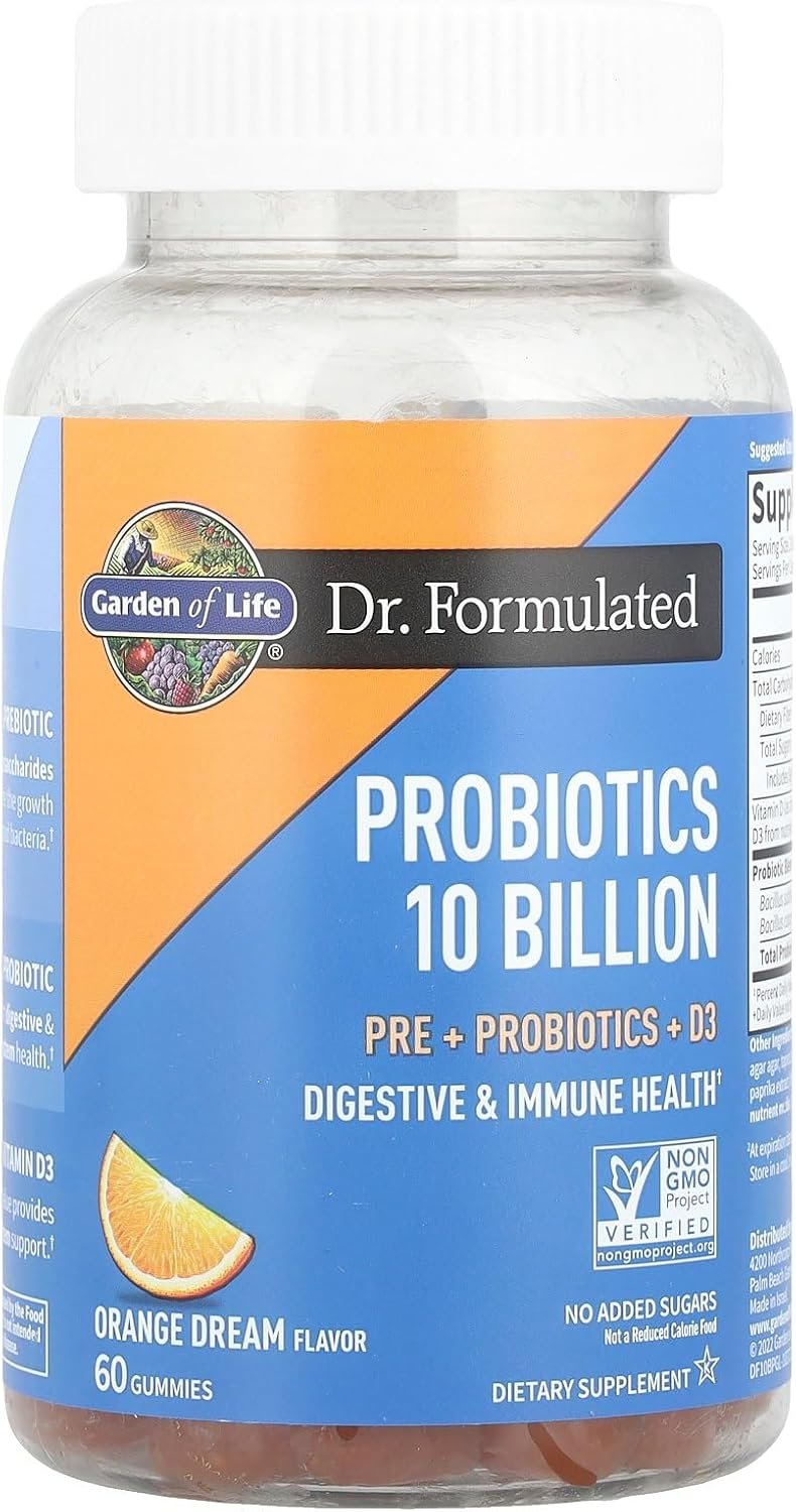 garden of life dr formulated 10 billion cfu prebiotic fiber & probiotic gummies with vitamin d3 for digestive and immune health – gluten free, non gmo, no added sugar, orange dream flavor, 60 gummies garden of life dr formulated 10 billion cfu prebiotic fiber & probiotic gummies with vitamin d3 for digestive and immune health – gluten free, non gmo, no added sugar, orange dream flavor, 60 gummies