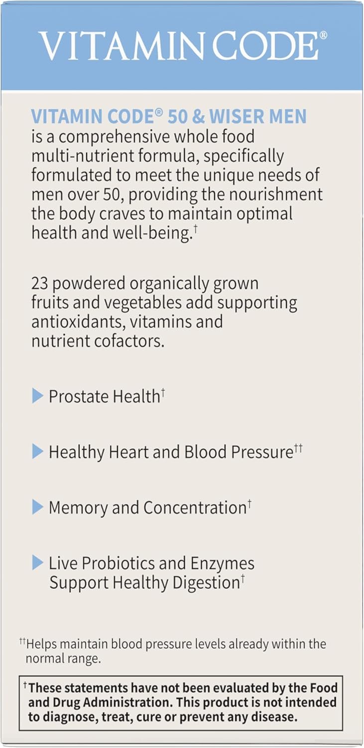 garden of life multivitamin for men vitamin code 50 & wiser men's raw whole food vitamin supplement with probiotics, vegetarian, 240 capsules garden of life multivitamin for men vitamin code 50 & wiser men's raw whole food vitamin supplement with probiotics, vegetarian, 240 capsules