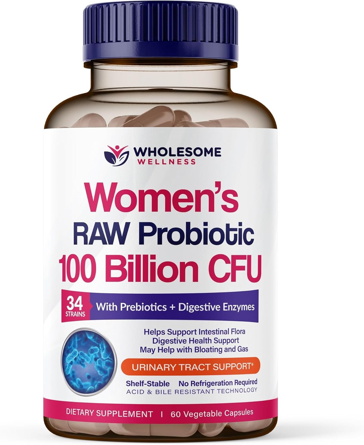 wholesome wellness dr. formulated raw probiotics for women 100 billion cfus capsules with prebiotics, digestive enzymes, approved for adults, shelf stable supplement wholesome wellness dr. formulated raw probiotics for women 100 billion cfus capsules with prebiotics, digestive enzymes, approved for adults, shelf stable supplement