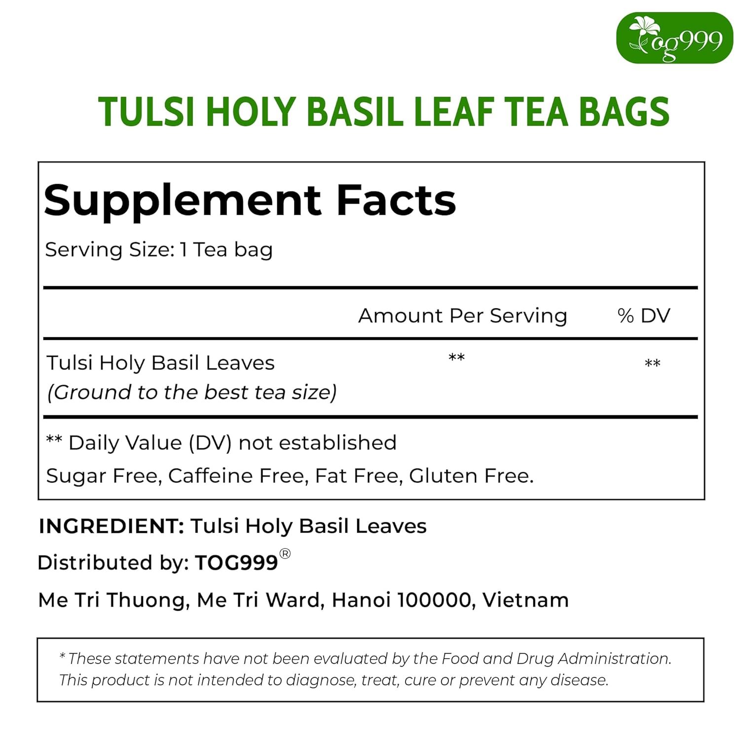 tog999, premium 120 holy basil leaf tea bags, 100% natural & pure holy basil leaves. loose leaf holy basil herbal tea. holy basil leaf tea. no sugar, no caffeine, no gluten, vegan. tog999, premium 120 holy basil leaf tea bags, 100% natural & pure holy basil leaves. loose leaf holy basil herbal tea. holy basil leaf tea. no sugar, no caffeine, no gluten, vegan.