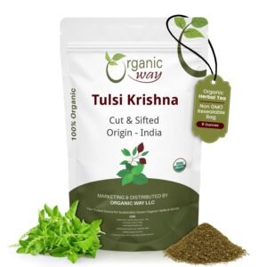 organic way premium grade tulsi/holy basil (krishna) cut & sifted (ocimum tenuiflorum) herbal tea | usda & kosher certified | raw, vegan, non gmo & gluten free | origin india (1/2lbs / 8oz)