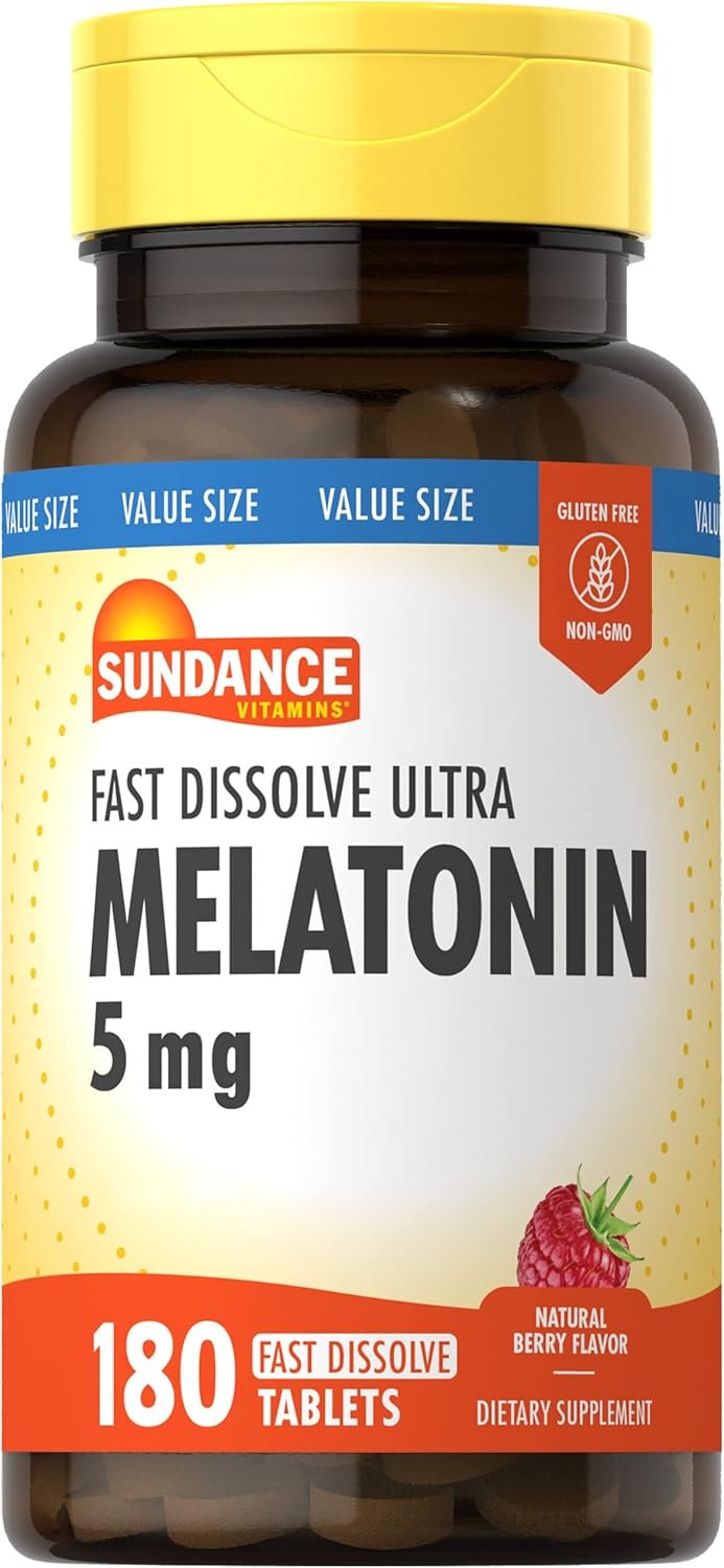 sundance melatonin 5mg tablets | 180 vegetarian count | fast dissolve | natural berry flavor | vegetarian, non gmo and gluten free supplement sundance melatonin 5mg tablets | 180 vegetarian count | fast dissolve | natural berry flavor | vegetarian, non gmo and gluten free supplement