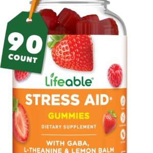 lifeable stress aid gummies | with lemon balm, gaba and l theanine supplements | vegan non gmo mood support supplement | great tasing stress vitamins | l theanine for women and men | 90 gummies