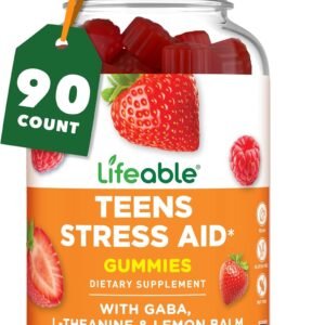 lifeable stress aid gummies for teens | with lemon balm, gaba and l theanine supplements | vegan non gmo mood support supplement | great tasing stress vitamins | l theanine for teen | 90 gummies