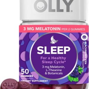 olly restful sleep gummy supplement with melatonin & l theanine chamomile, blackberry zen, 50 gummies (25 day supply) supports a healthy sleep cycle* (packaging may vary)