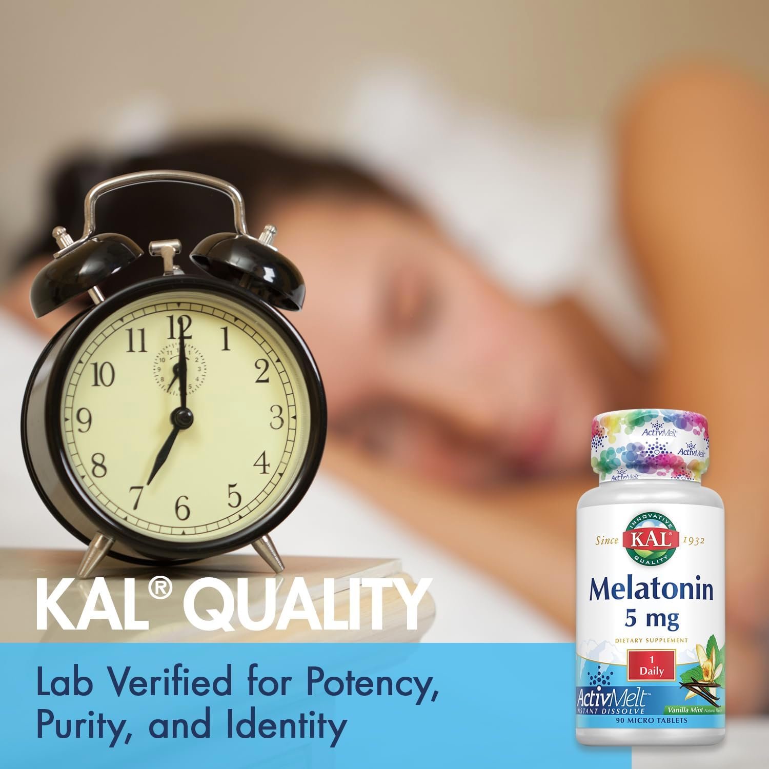 kal melatonin 5mg sleep aid, melatonin supplement supports calming relaxation and a healthy sleep cycle, fast dissolving activmelts, natural vanilla mint flavor, vegetarian, 90 serv, 90 micro tablets kal melatonin 5mg sleep aid, melatonin supplement supports calming relaxation and a healthy sleep cycle, fast dissolving activmelts, natural vanilla mint flavor, vegetarian, 90 serv, 90 micro tablets