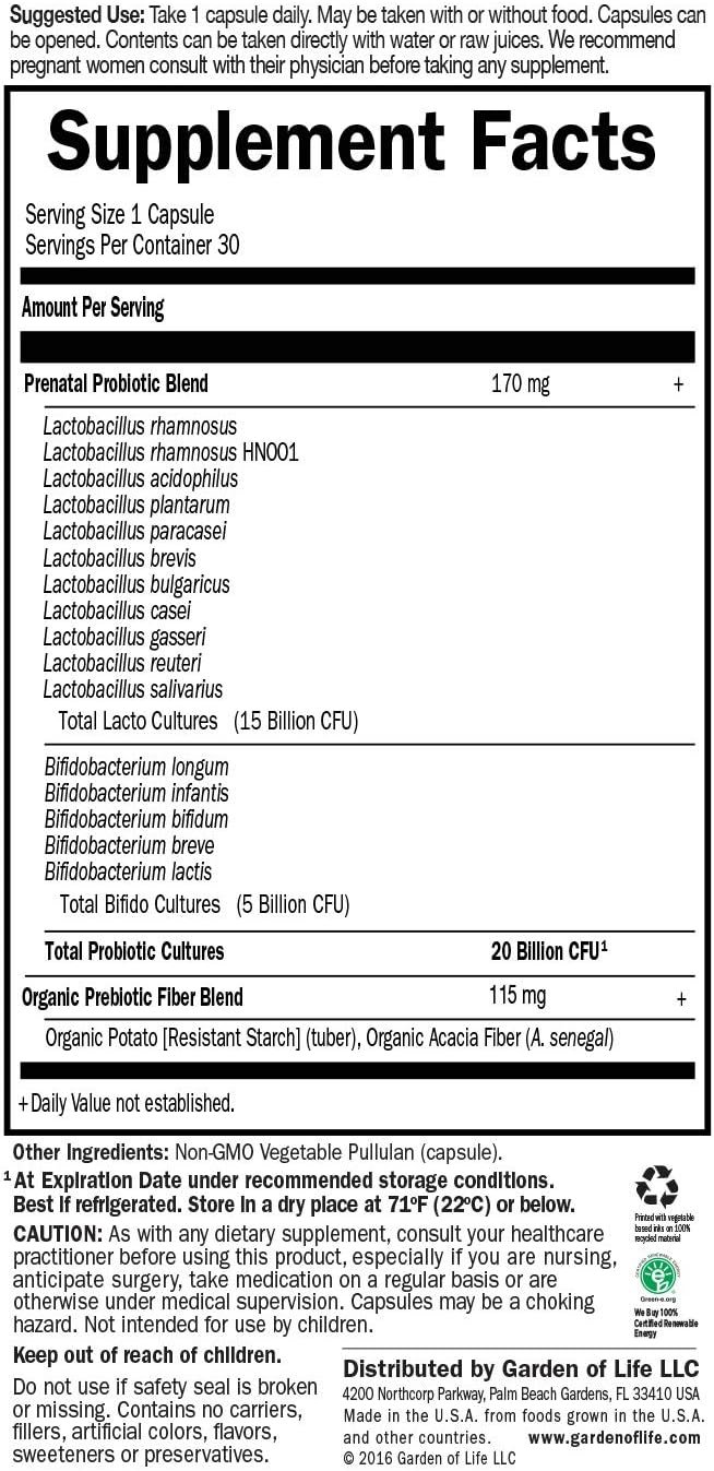 garden of life dr. formulated probiotics once daily prenatal 20 billion cfu dietary supplement for mom & baby 30 vegetarian capsules garden of life dr. formulated probiotics once daily prenatal 20 billion cfu dietary supplement for mom & baby 30 vegetarian capsules