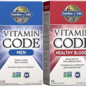 garden of life vitamin code whole food multivitamin for men, fruit & veggie blend and probiotics for energy, heart, prostate health, 120 count & althy blood 60ct capsules