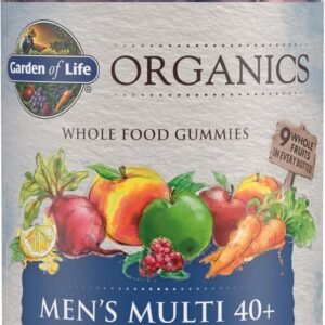 garden of life organics men 40+ gummy vitamins berry certified organic, non gmo, vegan, kosher complete multi methyl b12, c & d3 gluten, soy & dairy free, 120 real fruit gummies