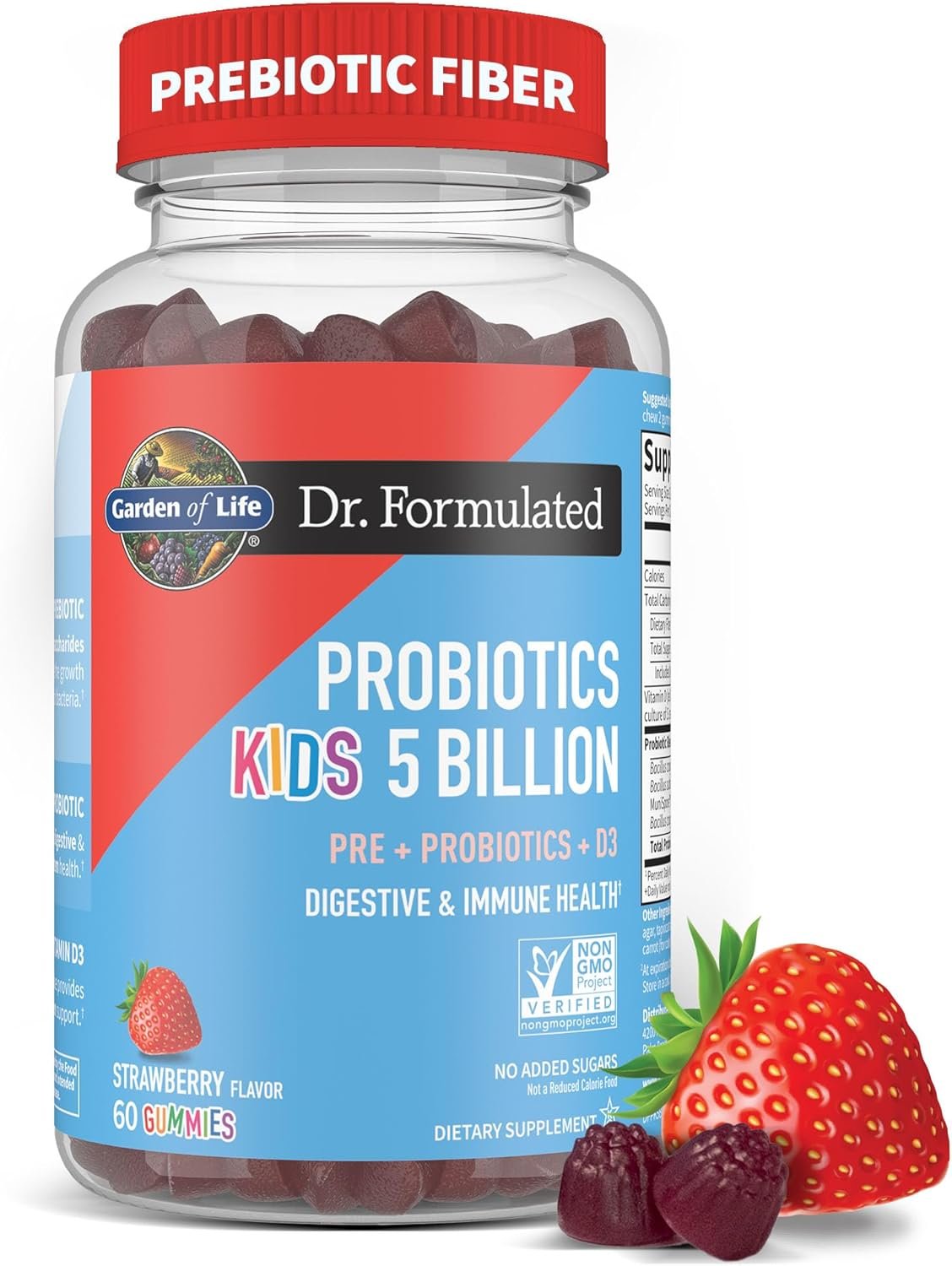 garden of life dr formulated 5 billion cfu prebiotic fiber, probiotic and vitamin d3 gummies for kids digestive & immune health – gluten free, non gmo, no added sugars, strawberry flavor, 60 gummies garden of life dr formulated 5 billion cfu prebiotic fiber, probiotic and vitamin d3 gummies for kids digestive & immune health – gluten free, non gmo, no added sugars, strawberry flavor, 60 gummies