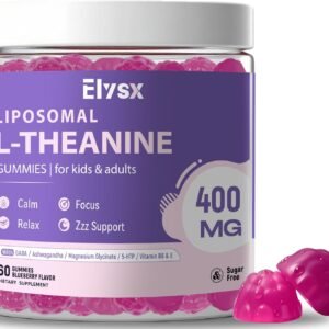 liposomal l theanine gummies, chewable l theanine 400mg with gaba supplement for kids & adults, stress relief, zzz and relaxation, focus support, natural blueberry flavor, 60 count