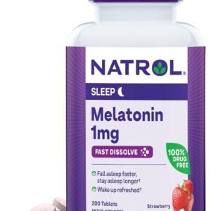 natrol fast dissolve melatonin 1 mg, supplements for restful sleep, sleep support for adults, 200 strawberry flavored melatonin tablets, up to a 200 day supply