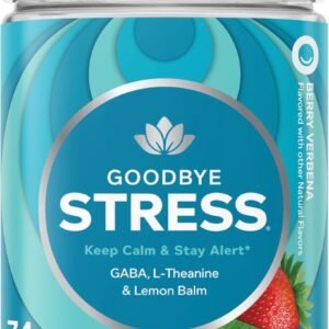 olly goodbye stress gummy, gaba, l theanine, lemon balm, stress relief supplement, berry 74 count