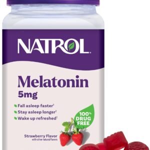 natrol 5mg melatonin gummies, sleep support for adults, melatonin supplements for sleeping, 140 strawberry flavored gummies, 70 day supply