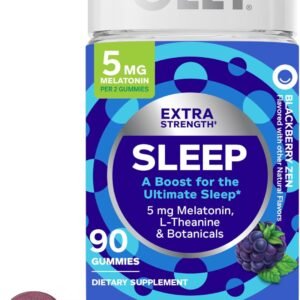 olly extra strength sleep gummy 5 mg melatonin, l theanine, chamomile, lemon balm extracts, sleep aid, blackberry flavor 90 count