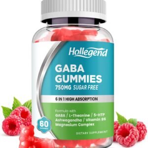 gaba gummies, sugar free stress relief gummies for adults, high potency gaba l theanine supplement with magnesium, ashwagandha, 5 htp & vitamin b6 for zzz & brain health, vegan, 60