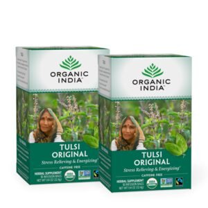 organic india original tulsi tea herbal tea, holy basil and african basil calming and stress relief tea, immune support, usda certified organic, non gmo, caffeine free 18 infusion bags, 2 pack