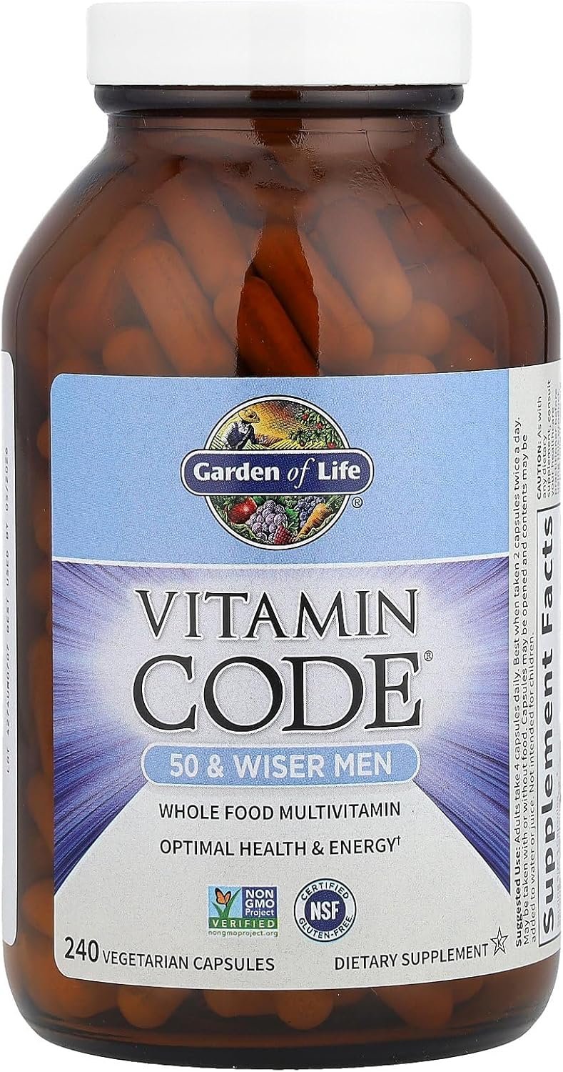 garden of life multivitamin for men vitamin code 50 & wiser men's raw whole food vitamin supplement with probiotics, vegetarian, 240 capsules garden of life multivitamin for men vitamin code 50 & wiser men's raw whole food vitamin supplement with probiotics, vegetarian, 240 capsules