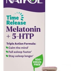 natrol melatonin + 5 htp time release sleep aid, triple action formula, calm the mind, fall asleep faster and stay asleep longer, 60 bi layer tablets, up to a 60 day supply