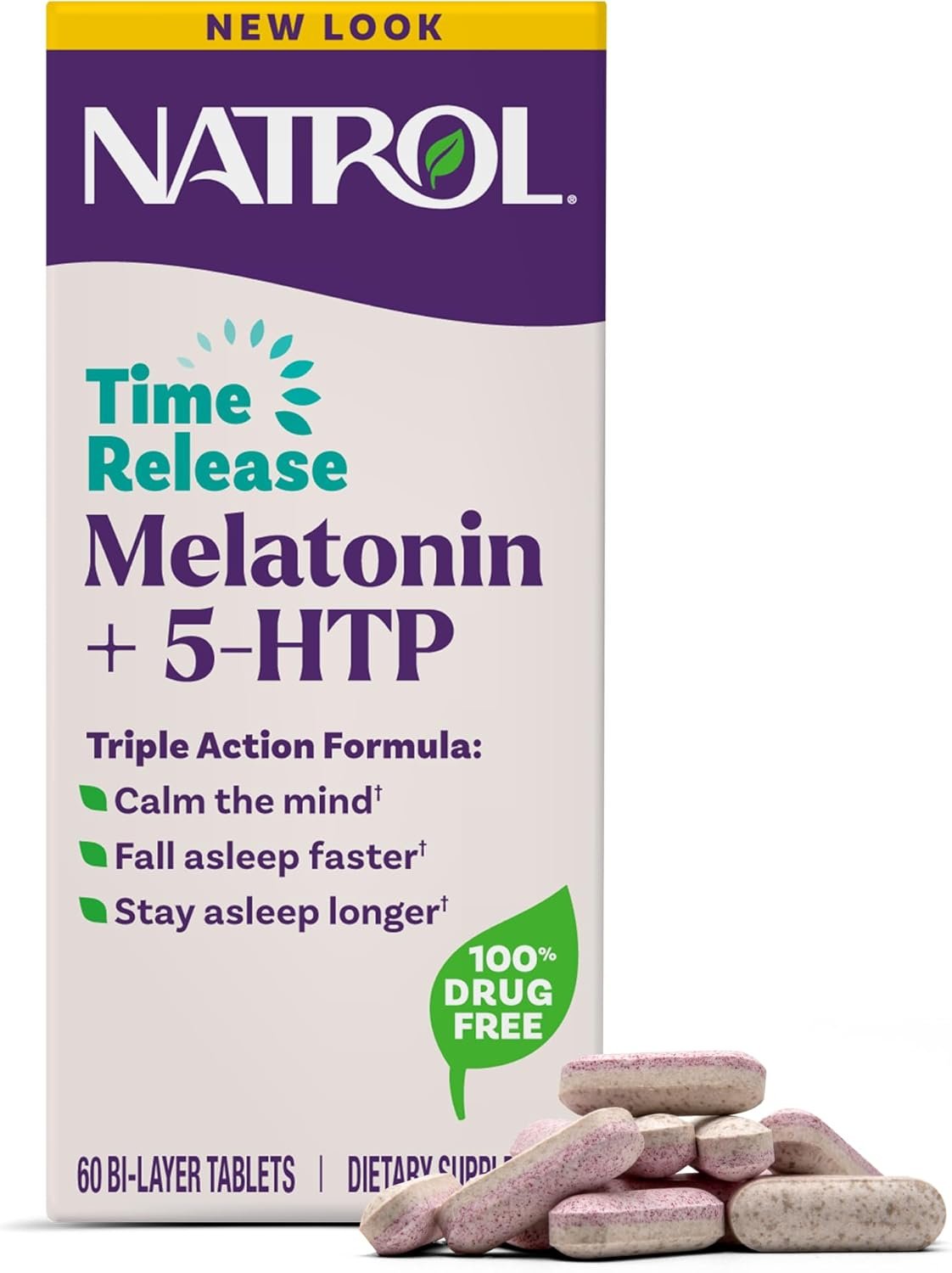 natrol melatonin + 5 htp time release sleep aid, triple action formula, calm the mind, fall asleep faster and stay asleep longer, 60 bi layer tablets, up to a 60 day supply natrol melatonin + 5 htp time release sleep aid, triple action formula, calm the mind, fall asleep faster and stay asleep longer, 60 bi layer tablets, up to a 60 day supply