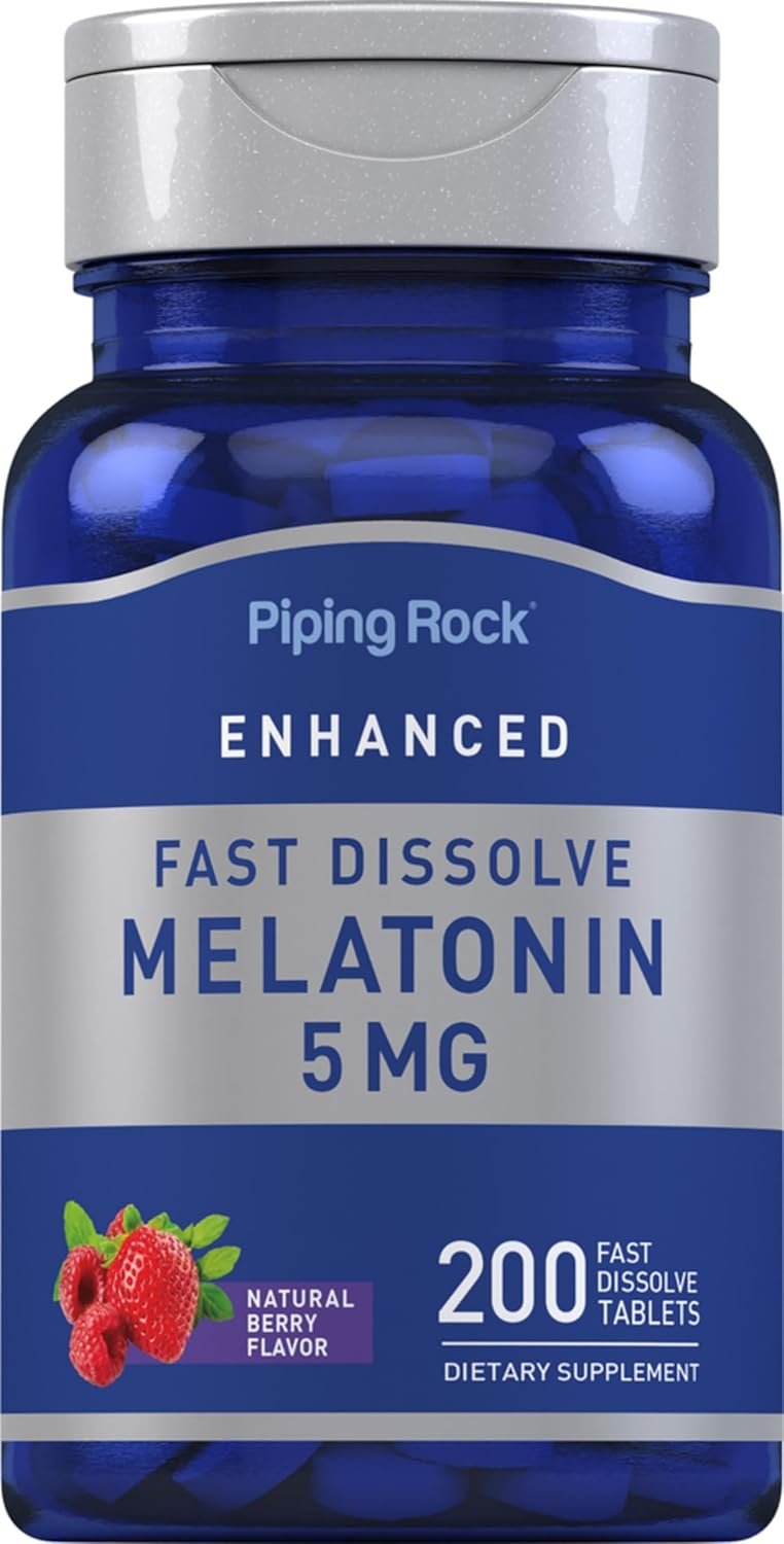 piping rock melatonin 5mg | 200 fast dissolve tablets | berry flavor | adult supplement | vegetarian, non gmo, gluten free formula piping rock melatonin 5mg | 200 fast dissolve tablets | berry flavor | adult supplement | vegetarian, non gmo, gluten free formula